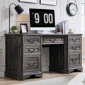 T4TREAM 59 Farmhouse Executive Desk with DrawersWood Home Office Computer Desk Featuring Keyboard TrayCharging StationFile Drawer Storage Cabinetfor Work and Study (Dark Rustic Oak)