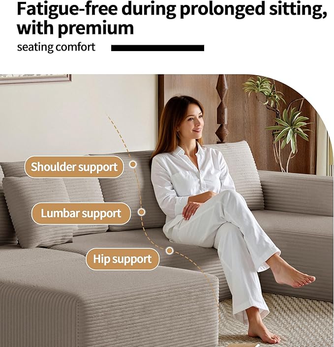 134.6'' U-Shaped Modular Sectional SofaModern Comfortable Corduroy Cloud CouchConvertible Boneless Couches for Living Room with OttomanNo Assembly(Camel)