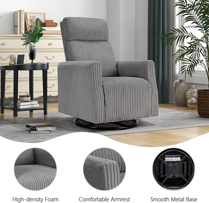 CANMOV Swivel Rocker Chair Set of 2 Swivel Accent Chair with High Back and Arms Corduroy Glider Chair for Living Room Bedroom Nursery Grey