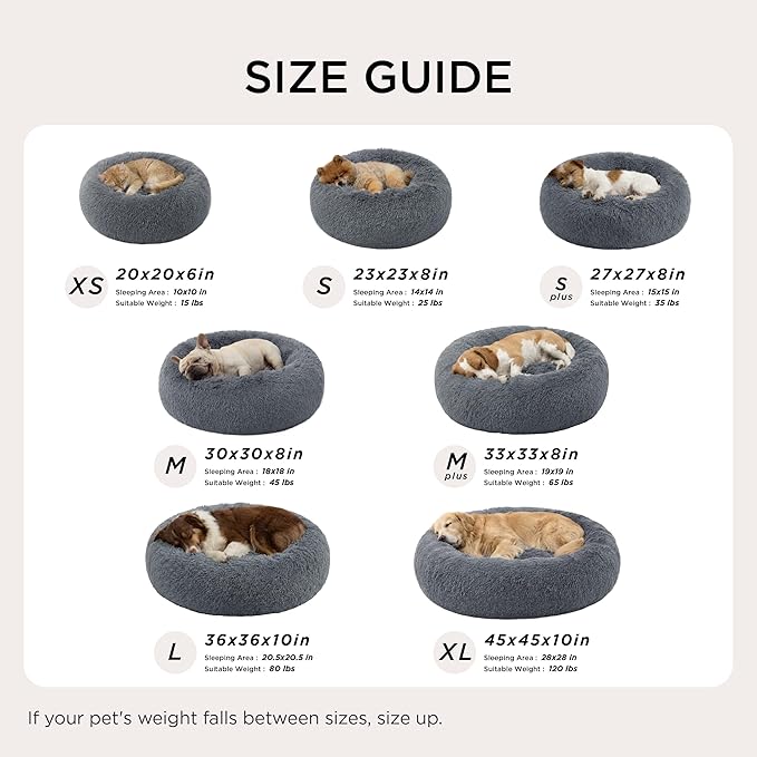 Bedsure Calming Dog Bed for Small Medium Dogs - Donut Washable Medium Pet Bed 27 inches Anti-Slip Round Fluffy Plush Faux Fur Cat Bed Dark Grey