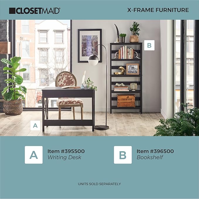 ClosetMaid 3955 X-Frame Design Writing Desk or Console Table with Drawers Black Walnut Wood