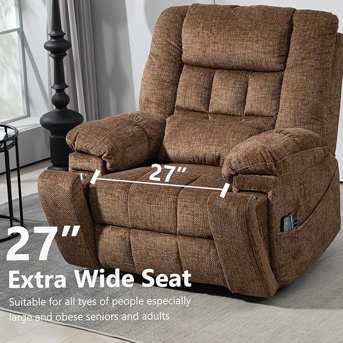4 Motor Power Lift Recliner Chair for Elderly Oversized Lay Flat Recliner with Massage Heat Adjustable Headrest Hidden Cup Holders Zero Gravity Big and Tall Recliners Caramel