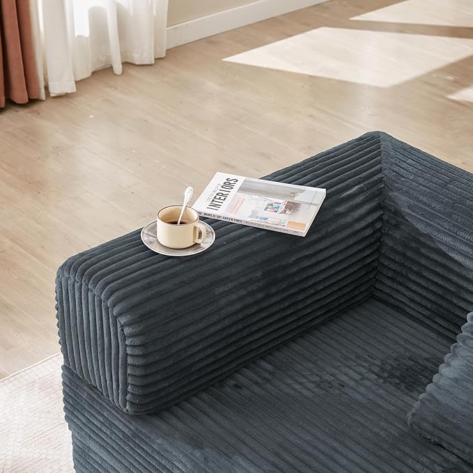 Boneless Couch Folding Couches for Living Room Sofa Futon Sofa Bed with Sleeper Sofa Futon Couch with Fixed-Shape Oversized Corduroy Upholstered (Dark Gray 81 Inches)
