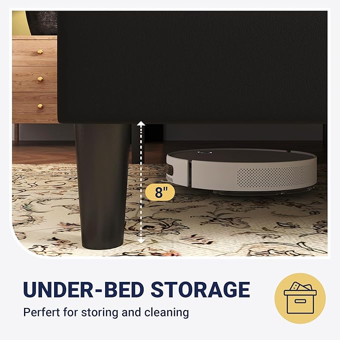 Allewie Queen Size Platform Velvet Bed Frame with Geometric Wingback Headboard Boho Upholstered Bed with Wooden Slats Support No Box Spring Needed Easy Assembly Black