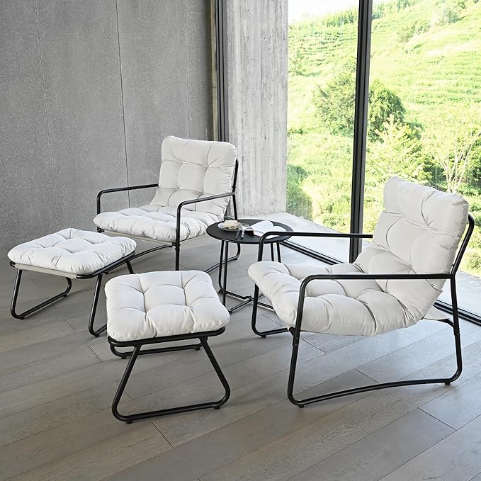 3 Piece Accent Chair Set Modern Lounge Accent Chair with Ottoman &amp Side Table Living Room Chair Set with Armrest Reading Armchair with Soft Cushion for Bedroom Balcony Reading Room White