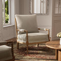 Morden Fort Linen Fabric Spindle Accent Chair with Wood Frame French Style Accent Chairs with Padded Spring Seat and Armrest Pads Brushed Base for Living Room Bedroom Farmhouse Office Balcony(Beige)
