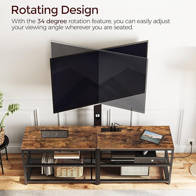 59 TV Stand with Mount and 4 Power Outlets Entertainment Center Media Console Swivel TV Stand Mount up to 75 inch TVs Height Adjustable Metal Frame for Living Room Bedroom TVHR35E01V