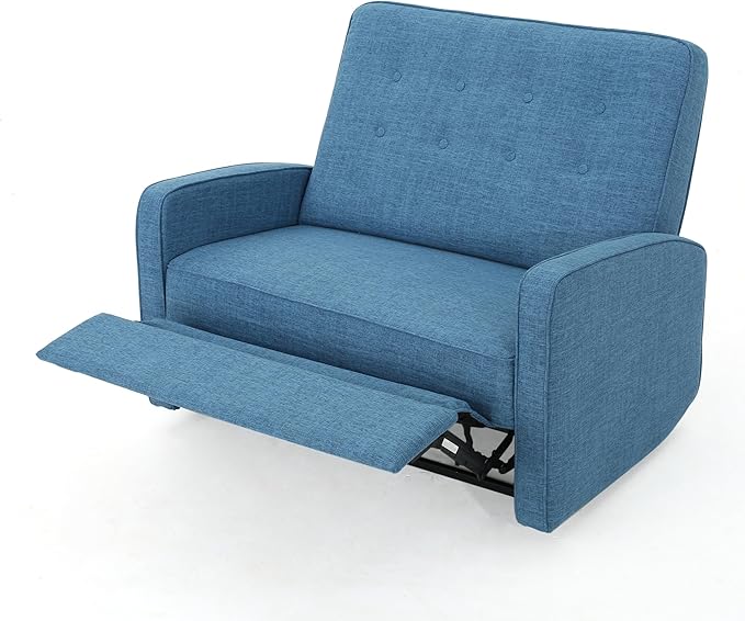 Mid-Century Fabric 47 Wide Rocker Recliner Chair Adjustable Single Recliner Sofa with Thicker Seat Cushion for Living Room Bedroom Apartment (Blue Style2)