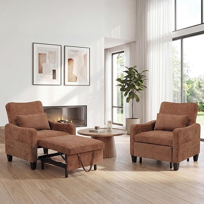 3 in 1 Convertible Sofa Bed Chair Pull Out Single Sleeper Chair Bed with Adjustable Backrest Modern Lounge Sofa for Small Space Orange