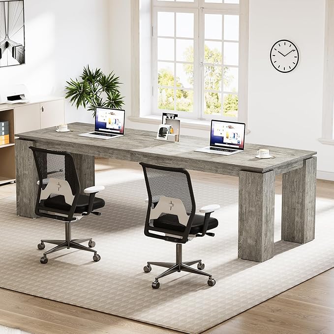 Tribesigns 86-Inch Wood Two-Person Office Desk Modern Double Computer Desk Extra Long Workstation Table for Home Office