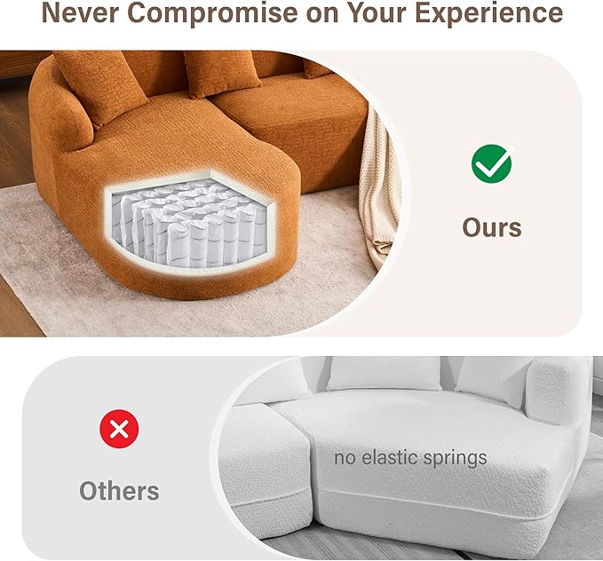DEINPPA L Shape Modular Couch 3-Seater Chenille Comfy Couch with Throw Pillows Modern Cloud Sofa for Living Room Apartment-Orange