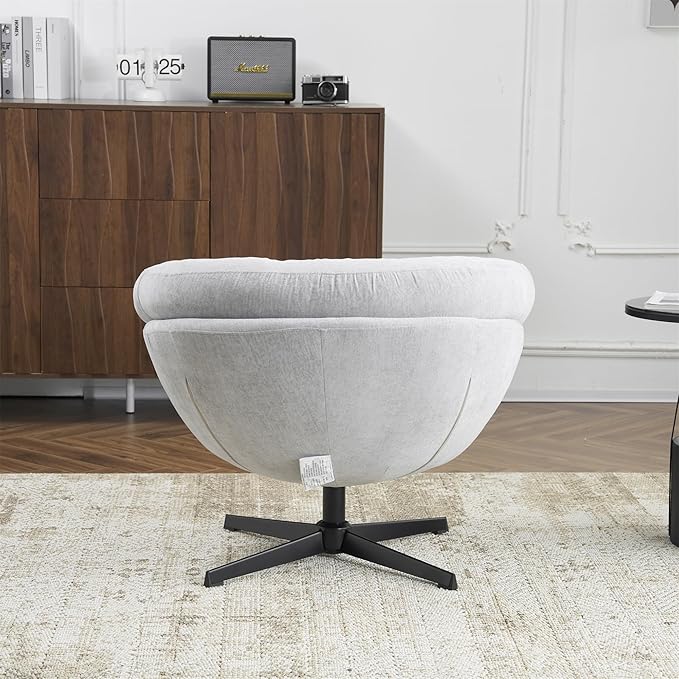 Christopher Knight Home 360° Swivel Club ChairChenille Upholstered Accent Chair with Removable Cushion Round Office Chair with Black Metal BaseGray