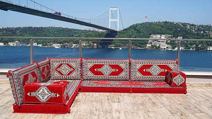 L Shaped Arabic Floor Cushions Sectional Sofas Arabic Majlis Set Custom Made Sofa Arabic Sofa Set Seating Cushions (4'' Thickness Sofa L Sofa Only Red)