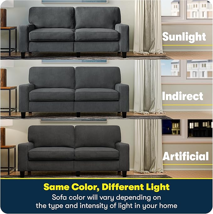 Serta Palisades 78 Track Arm Sofa Easy Care Polyester Soft Pillow Back Pocket Coil Seat Cushions Removable Covers Loveseat or Couch for Small Spaces Living Rooms or Bedrooms Charcoal