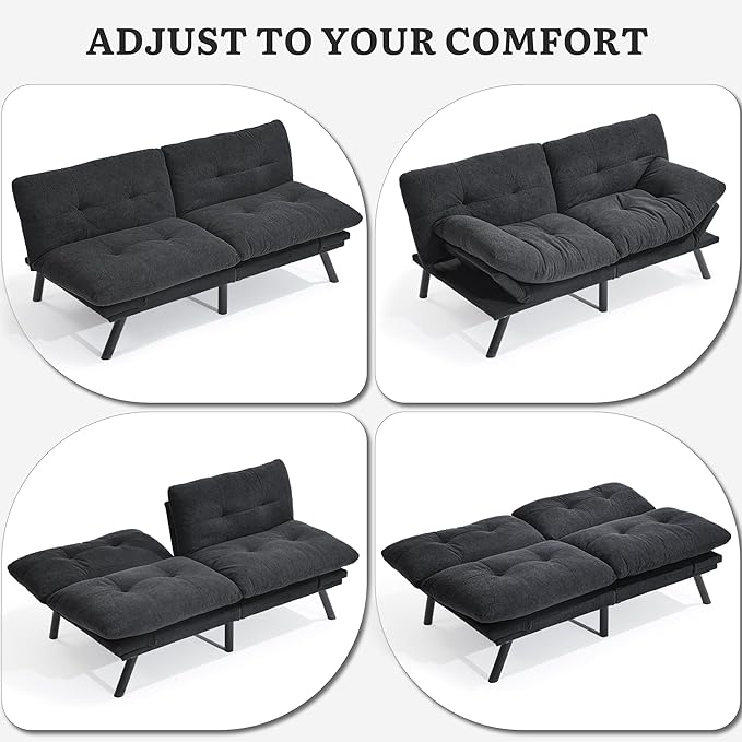 YITAHOME Convertible Futon Sofa Bed with Adjustable 3 Color Light Strip 70 Folding Futon Set for Living Room Home Office Aprtment Modern Futon Couch with Adjustable Backrest &amp Armrests Black