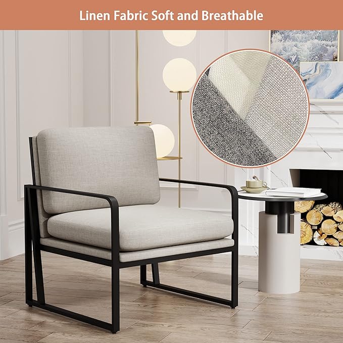 Andeworld Modern Accent Chair Set of 2 Mid Century Living Room ArmchairUpholstered Linen Sofa Side Chair with Metal Legs for ReadingLoungingBedroom Apartment Light Grey 2