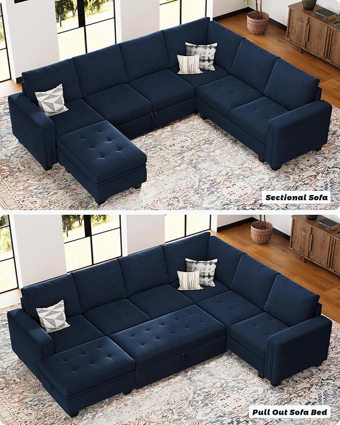 Belffin Pull Out Sofa Bed Module Part for Modular Sectional Sleeper Sofa Armless Loveseat with Pull Out Bed for Sectional Couch Blue