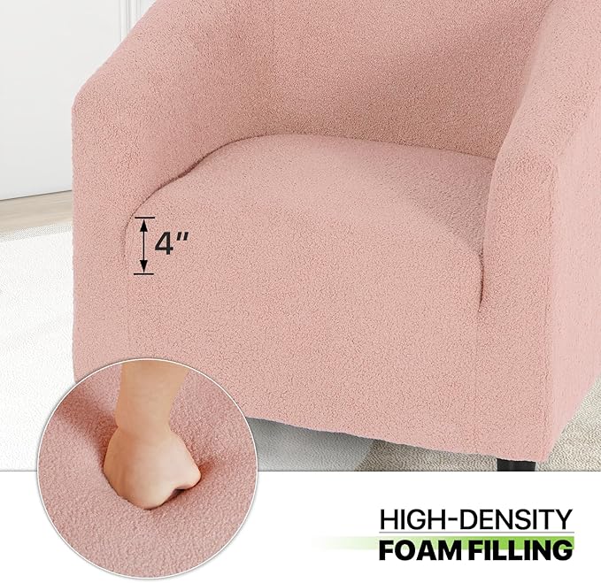 Magshion Barrel Chair Modern Sherpa Armchair Boucle Fabric Accent Chair with Cozy Soft Padded Single Sofa Chair for Living Room Bedroom Office Waiting Room 300lbs Capacity Pink