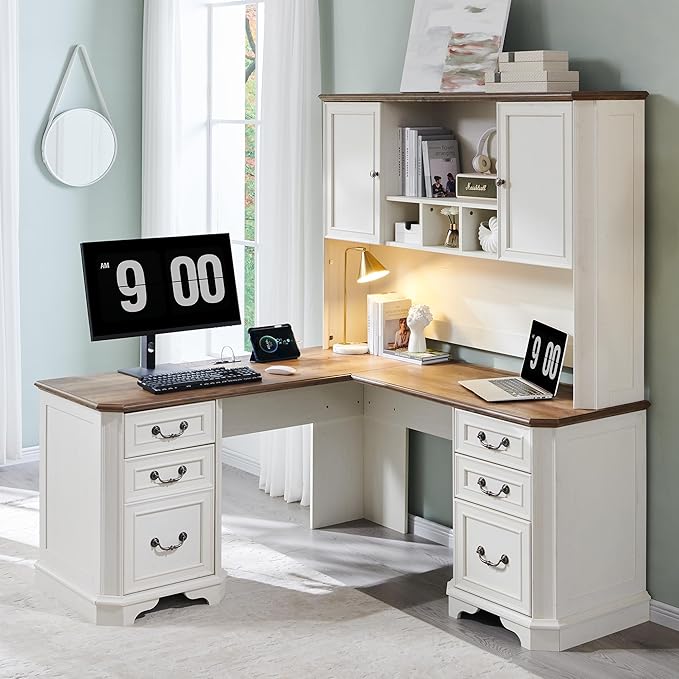 T4TREAM 59 Home Office Desk Hutch with Ample Storage Only Match VSC Series Farmhouse Desk (Antique White)