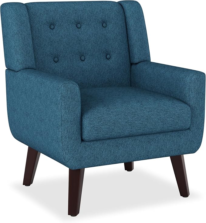 Linen Fabric Living Room Chairs Accent Chair Mid Century Modern Armchair for Living Room Bedroom Button Tufted Upholstered Comfy Reading SofasVanity Chair (2 Dark Teal)