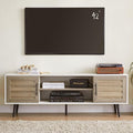 EDYO LIVING Mid Century Modern TV Stand for 65 TV Wood TV Stand with Storage Cabinet and Open Shelf Entertainment Center TV Console Table for Living Room White Walnut