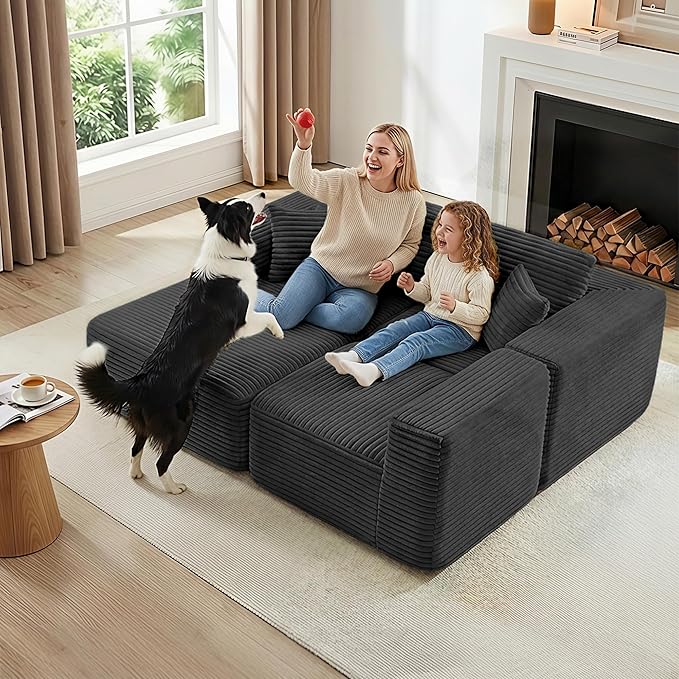 104 Modular Sectional Sofa with L-Shape Chaise Modern Upholstered Cloud Couches for Living Room Bedroom No Assembly Required Dark Grey