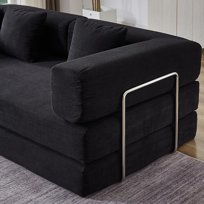 Convertible Couch Sofa Bed Foldable Floor Sleeper | All High-Density Foam | Fold Out Deep Seat Couch | King Size | Compression Sofa Sleeper for Living Room Bedroom | Corduroy Black