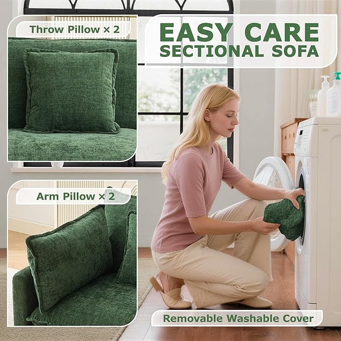 78 Modular Sectional Sofa Cloud Couch Loveseat Sofa with 2 Movable Ottoman Comfy Chenille Deep Seat Sofa with Throw Pillows 4 Seat Modern Couches for Living Room Bedroom and Apartment Green