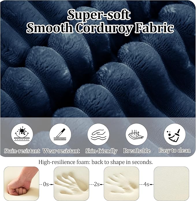 92.5'' L-Shaped Cloud Modular Sectional Sofa Modern Corduroy Memory Foam Couch with Left Facing Chaise Lounge Upholstered Boneless Deep Seat Fluffy Sofa No Assembly Needed for Home Navy Blue