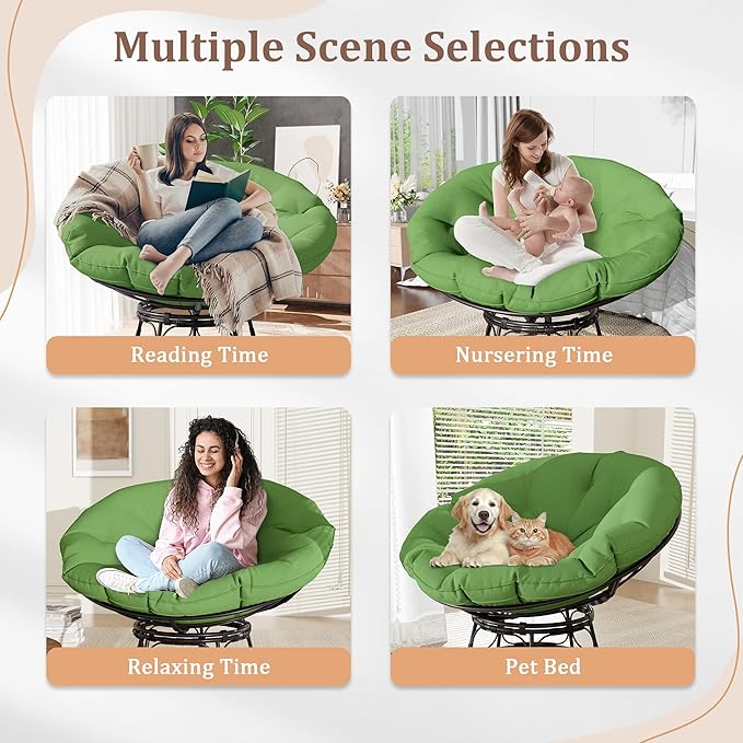 46 Papasan Chair with Cushion and Frame Ergonomic Wicker Papasan Circle Chair for Living Bedroom Reading Room Lounge