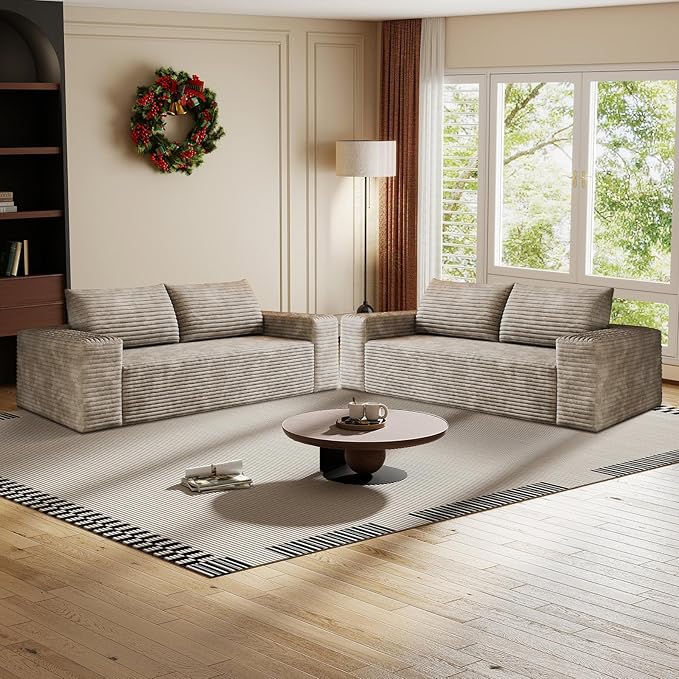 Cloud Loveseat Sofa Corduroy Boneless Couch with High Density Memory Foam Comfy Small Foam Couch in a Box No Assembly Modern Floor Compressed Sofa for Living Room Bedroom Small Space(63WCamel)