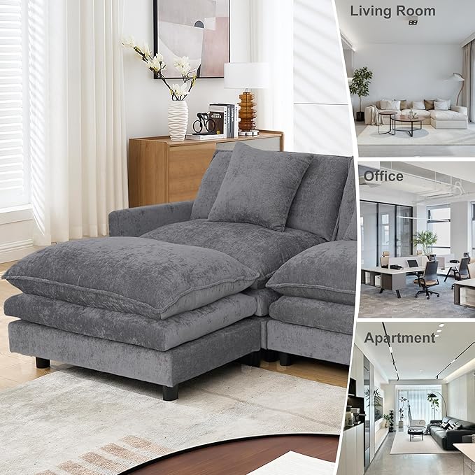 108.27 Modular Convertible Sectional Couch 4 Seat L Shaped Sofa Reversible Chaise Sectional Sofa Deep Seat Cloud Couch Chenille for Home Apartment Dorm