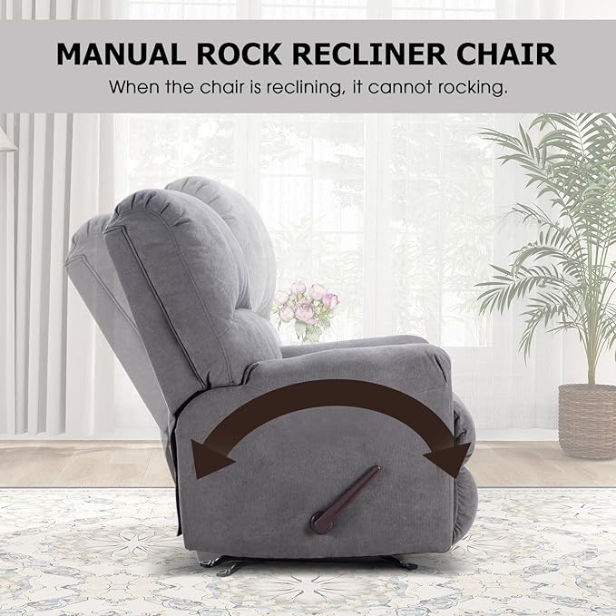 CANMOV Rocker Recliner Chair for AdultsManual Recliner Chair with Overstuffed Backrest and Armrests Soft Fabric Manual Rocking Reclining Sofa for Living RoomGrey