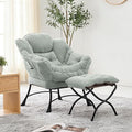 QQU Lazy Chair with Ottoman Corduroy Lounge Armchair Reading Chair with Footrest for Living Room Balcony Study (Green)