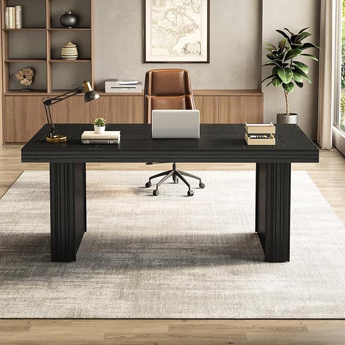 Tribesigns 63 Executive Desk Large Office Computer Desk with Heavy-Duty Legs and Thickened Desktop Elegant Writing Workstation Study Table Conference Table for Office Black