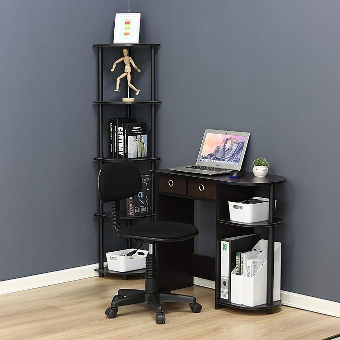 Furinno GO GREEN Desk 31.5 Wide Gaming Desk with 2 Side Shelves and Storage Bins Computer Desk Office Desk for Home Office Study Room Dorm Bedroom Dark Walnut