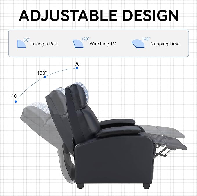 Manual Recliner Chair for Living Room PU Leather Recliner Sofa with Cup Holder &amp Footrest - Ergonomic Design for Adults Seniors Home Theater Relaxation (Black)