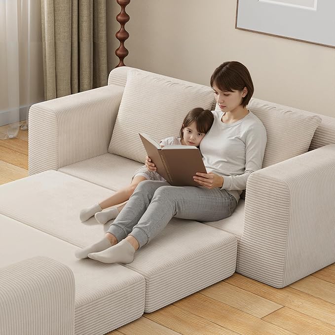 Convertible Sofa Bed 3 in 1 Loveseat Folding Couch Bed Foldable - Boneless Couch &amp Floor Futon Sleeper Corduroy Pull Out Sofa Bed with 2 Pillows for Living Room