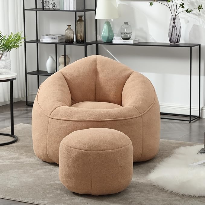 Small Bean Bag Chairs for Adults Single Sofa Chair with Ottoman Footrest Bean Bag Couch for Teens with Foam Filler Included Comfy Soft Lazy Sofa for Small Space/Living Room/Bedroom/Study