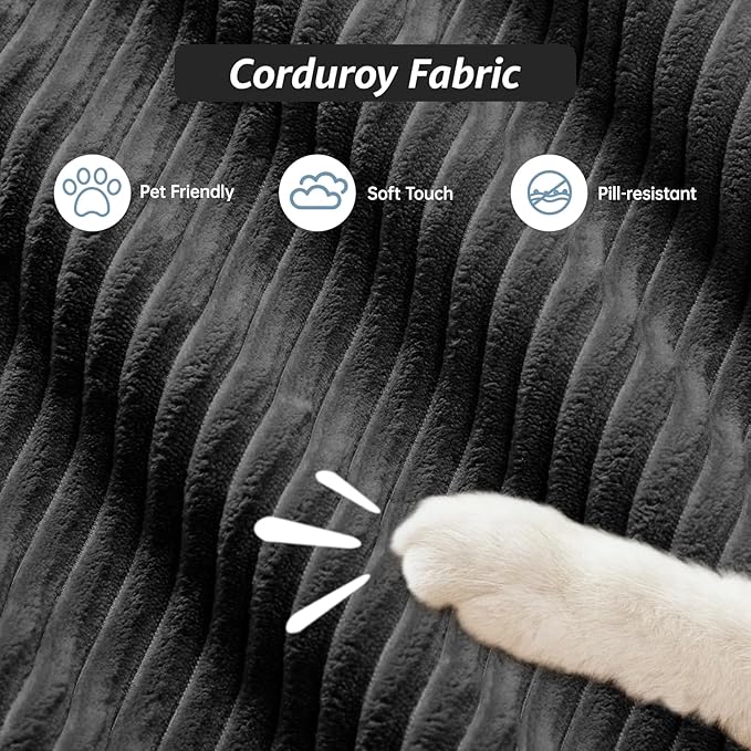 152 Modern Boneless Couches for Living Room Corduroy Cloud Couch Sectional Black Modular Sectional Sofa 4 Seater with 2 Ottoman Sofas para Sala U Shaped Couch (Black 4+2 Set)