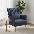 Chenille Accent Chair with Lumbar Pillow Modern Wingback Chair for living room with Gold Metal Legs Upholstered Arm Chair with Thick Cushion Reading Chairs for bedroom Comfy Sofa Chair Blue