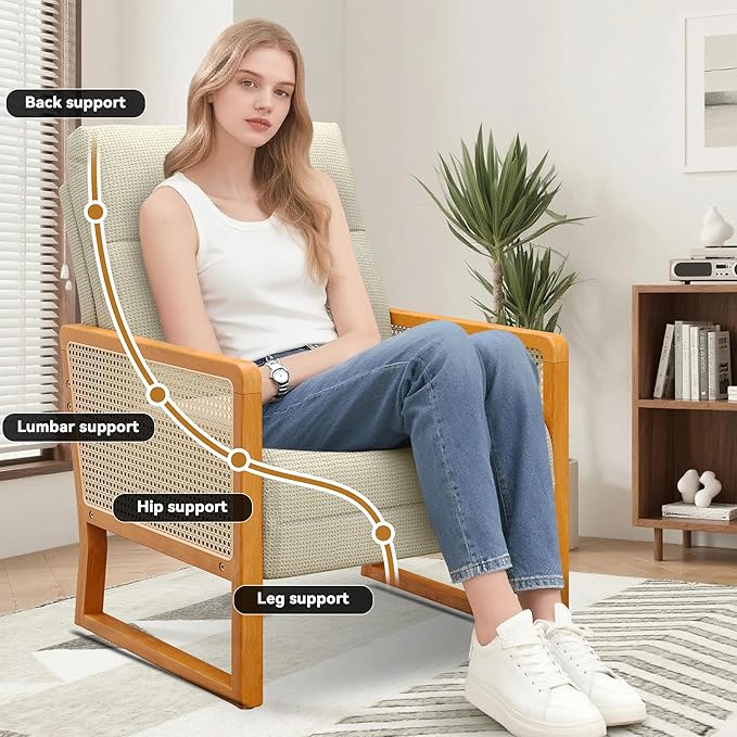 HAOBO Home Small Loveseat Sofa Mini Couch Upholstered Settee Bench with Rattan Arms Linen Small Sofa Couch for Living Room Dining Room Bedroom Funiture