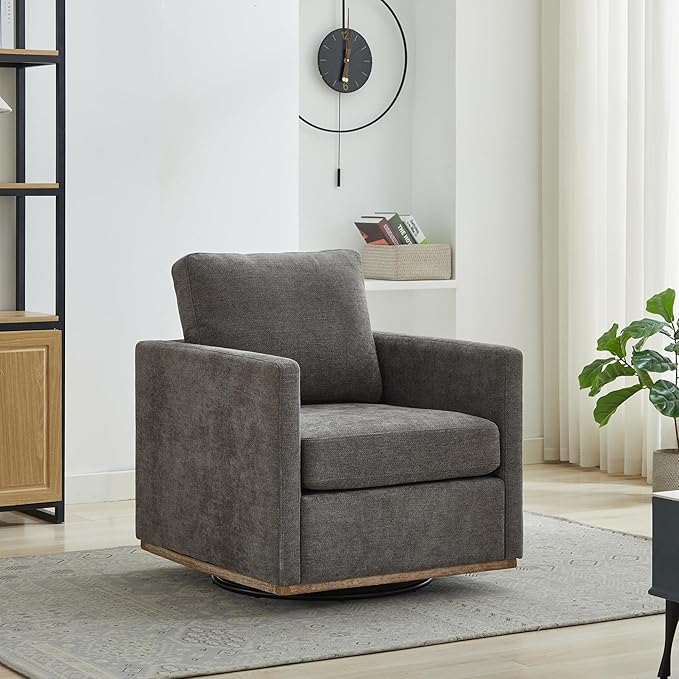 360° Swivel Upholstered Armchair 30.7 W Modern Comfort Single Sofa Chair for Living Room Bedroom Apartment Nursery Charcoal