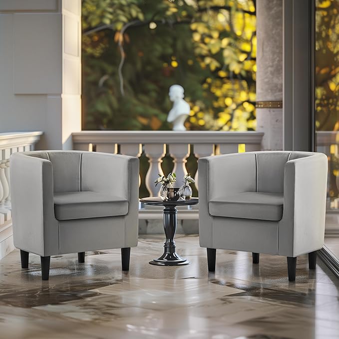 Topeakmart Velvet Club Chair Elegant Style Accent Chair Upholstered Armchair for Living Room Reception Room Bedroom Gray