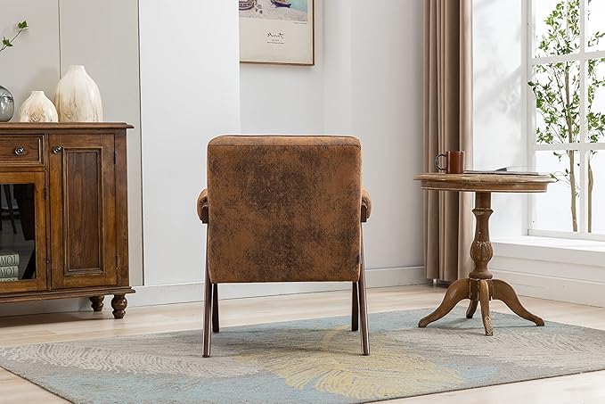 Generic Leisure Chair with Solid Wood Armrest and Feet Mid Century Modern Accent Chair for Living Room Bedroom Studio Chair Coffee