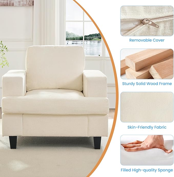 PUREMIND 2 Piece Living Room Sofa Set Chenille Upholstery 3 Seater Couch and Armchair Set Solid Wood Frame Modern Sectional Couches for Living Room Office Apartment