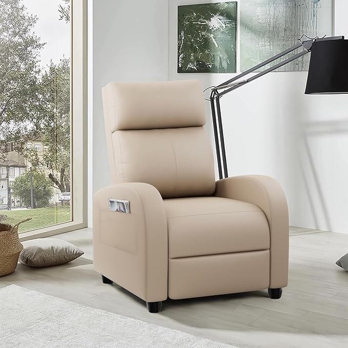 JUMMICO Recliner Chair Adjustable Home Theater Single Recliner Sofa Furniture with Thick Seat Cushion and Backrest Modern Living Room Recliners (Leather Beige)