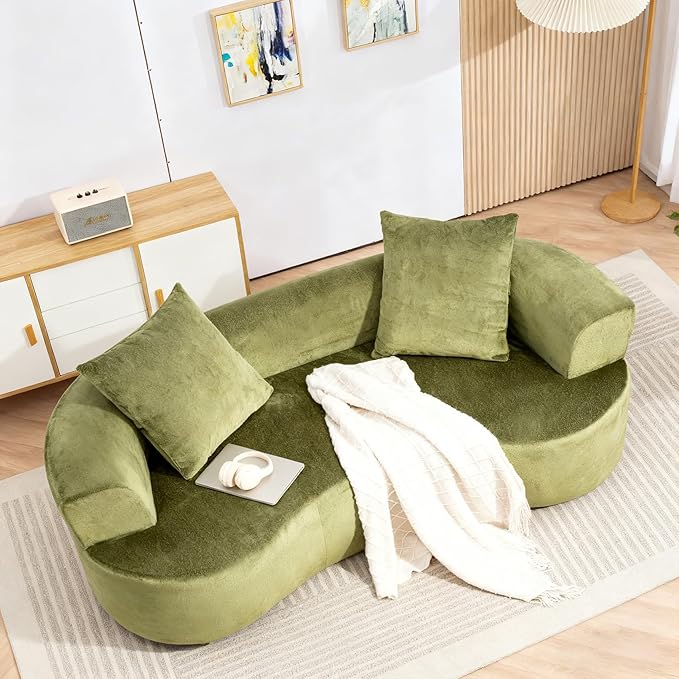 DYHOME Curved Loveseat Cloud Couch 79 Green Modern Curved Couch Sofa for Living Room Chenille Cloud Sectional Sofa with 2 Pillows for Small Spaces Wide Armrest &amp Memory Foam No Assembly Requi