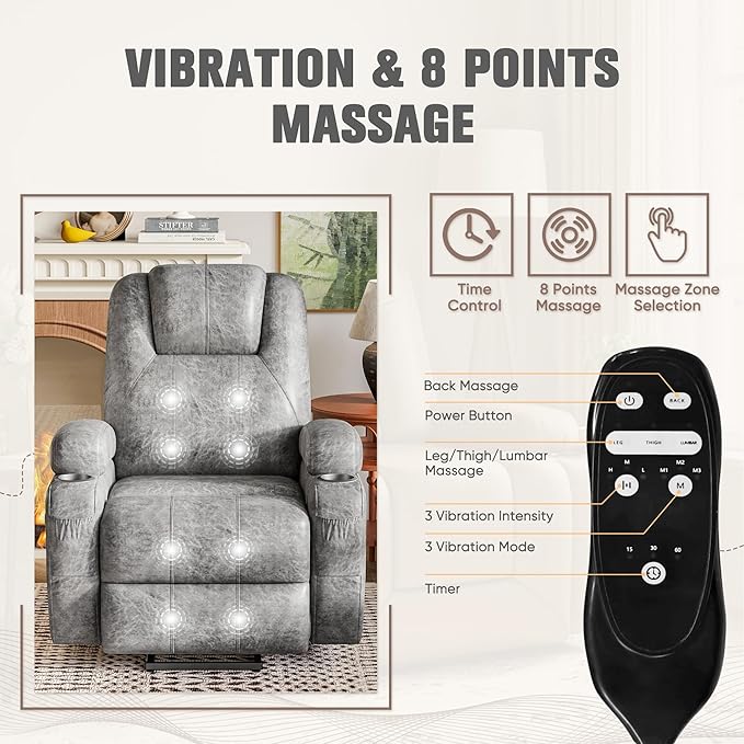 Flamaker Power Lift Recliner Chair Electric Lift Recliner for Elderly Power Lift Recliner Chair with Cup Holders Side Pockets for Living Room (Leathaire Light Gray)