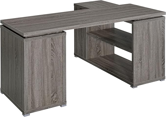 Coaster Home Furnishings - Yvette - Engineered Wood - 3-Drawer Computer Desk with File Cabinet and L-Shaped Desk with 5 Adjustable Compartments - Home Office - 60-Inch - Weathered Grey - 800518